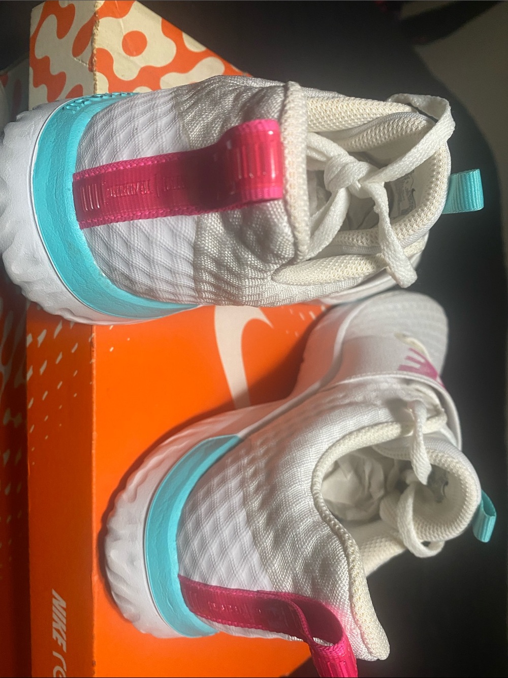 Nike White Slip-On Sneakers with Pink & Teal Accents - Picture 4 of 5